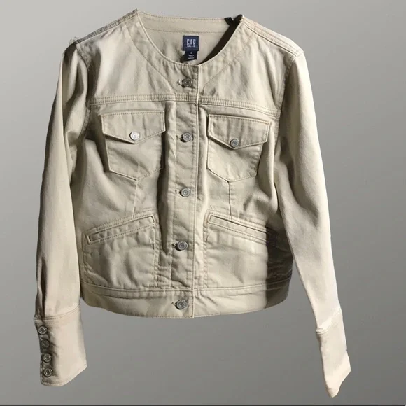 Gap khaki denim jacket with Mandarin collar. - Picture 1 of 5
